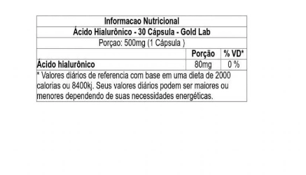 Ácido Hialurônico, 80mg, 30 Cápsulas, Gold Lab