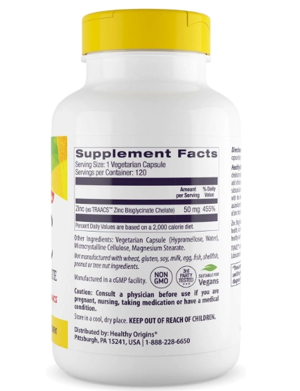 Zinco Bisglycinate Chelate 50mg, 120 Cápsulas, Healthy Origins