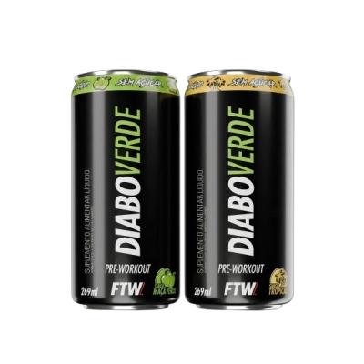 Energético Diabo Verde, Pre-Workout em Lata, 3 Unidades, 269ml cada, Sabores, FTW