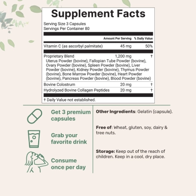Grass-Fed Beef Organ para Mulheres com Colostro e Colágeno, 1.200mg, 240 Cápsulas, Micro Ingredients
