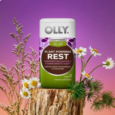 Plant Powered Rest, Adaptogen Sleep Aid, Com Raiz de Valeriana, Camomila, Sem Melatonina, 30 Cápsulas, OLLY