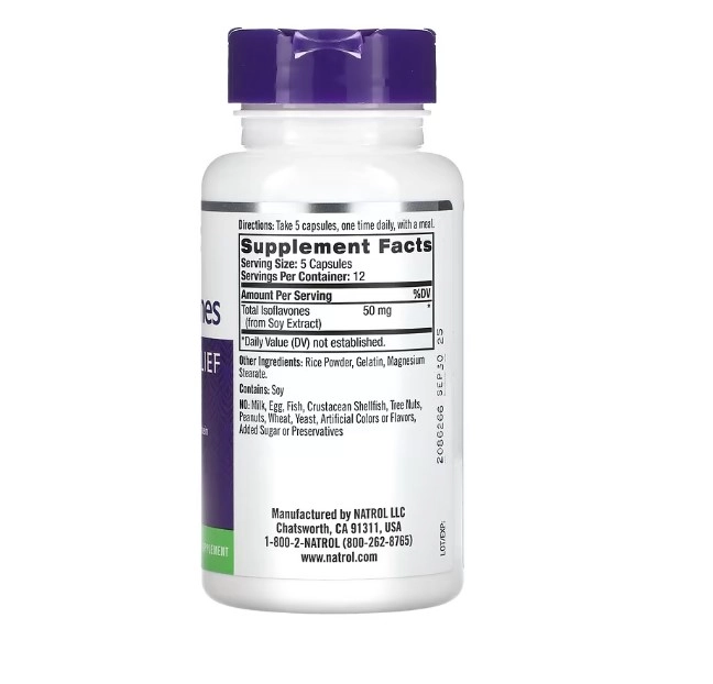 Soy Isoflavonas 50mg, Tratamento para Sintomas da menopausa, 60 cápsulas, Natrol