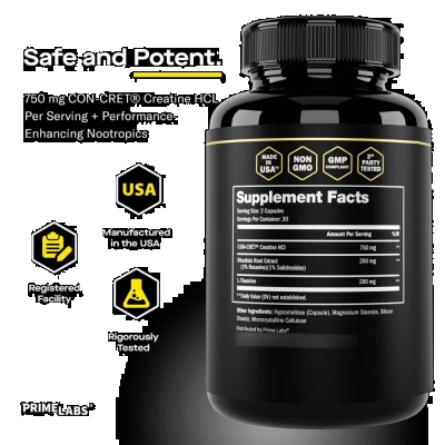 Creatina HCl+ 750mg, Força, Explosão e Performance no Treino, 60 Cápsulas, Prime Labs
