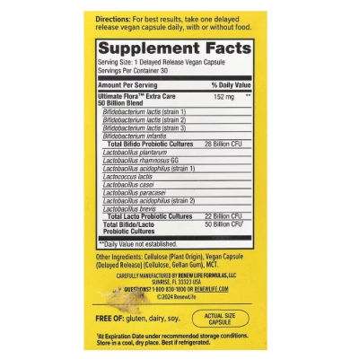 Ultimate Flora Probiotic, Probiótico com 50 bilhões de UFC, 30 Cápsulas, Renew Life