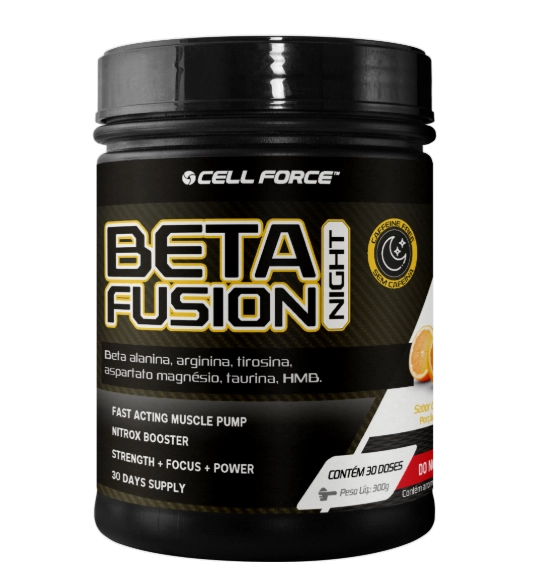 Pré Treino Beta Fusion Nigth, Sem Cafeína, 300g Sabor Laranja, Cell Force