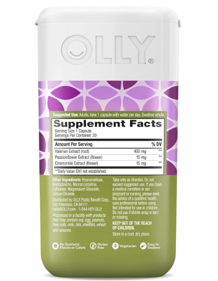 Plant Powered Rest, Adaptogen Sleep Aid, Com Raiz de Valeriana, Camomila, Sem Melatonina, 30 Cápsulas, OLLY