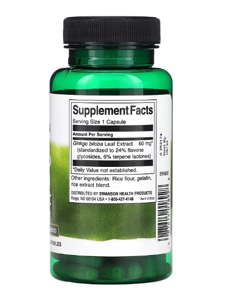 Extrato de Ginkgo Biloba, 60mg, 120 Cápsulas, Swanson