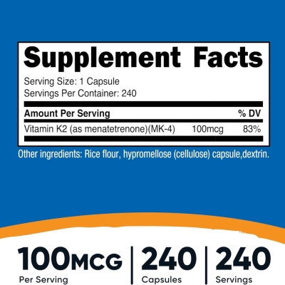 Vitamina K2, MK-4, 100mcg, 240 Softgels, Nutricost