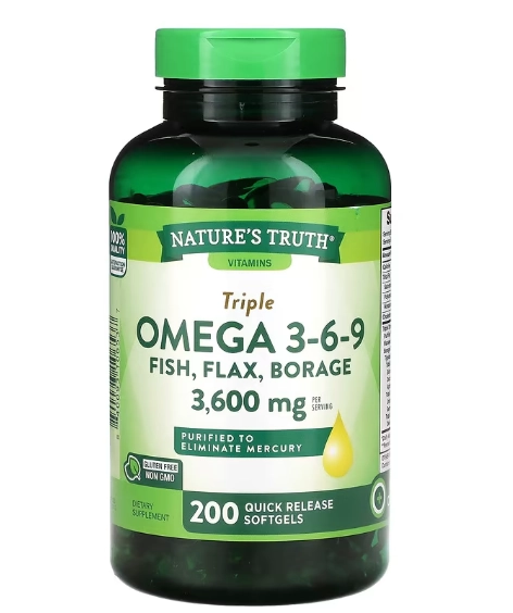 Ômega Triplo 3-6-9, 3600mg, 200 Cápsulas, Nature's Truth