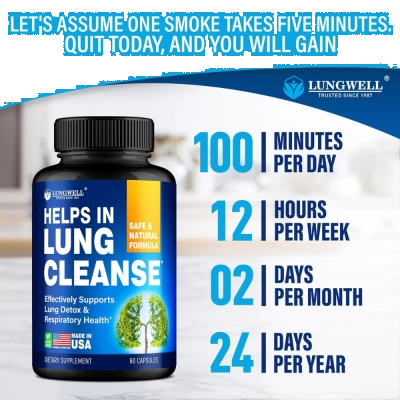 Helps In Lung Cleanse, Auxílio para Parar de Fumar | Limpeza Pulmonar com Verbasco e L-Triptofano, 60 Cápsulas - Lungwell