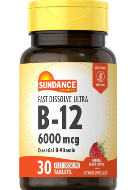 Ultra B-12,  6000mcg, 30  Comprimidos Natural Berry, Sundance