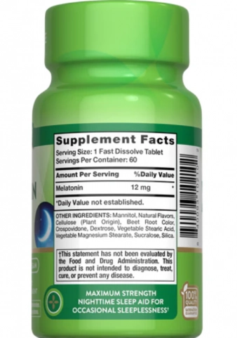 Melatonina 12mg, 60 comprimidos de dissolução rápida, Nature's Truth