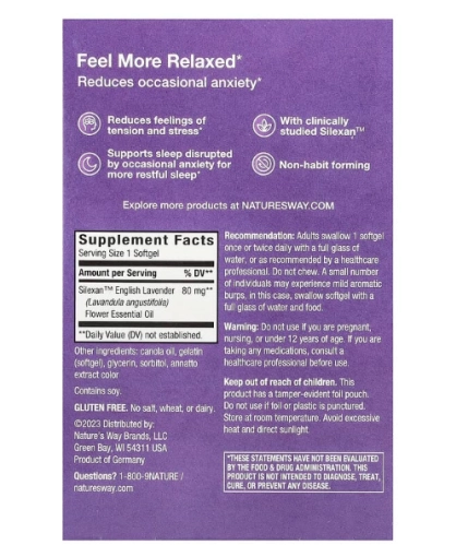 CalmAid,  Óleo de Lavanda Clinicamente Estudado 80mg, 30 Cápsulas, Nature's Way