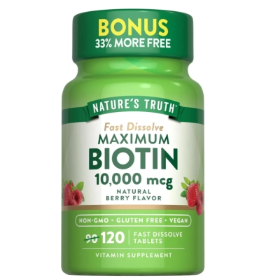 Biotina 10000mcg, Maximum Biotin, 120 Comprimidos Matigaveis, Nature&#039;s Truth