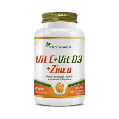Vitamina C + D3 + Zinco, 60 Cápsulas, Flora Nativa Do Brasil
