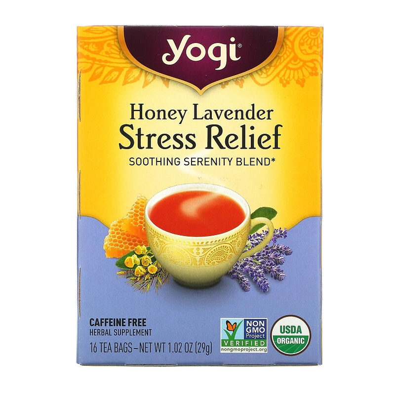 Chá (Alívio do Estresse)  Mel & Lavanda, Sem Cafeína, 16 Saquinhos, 29g, Yogi