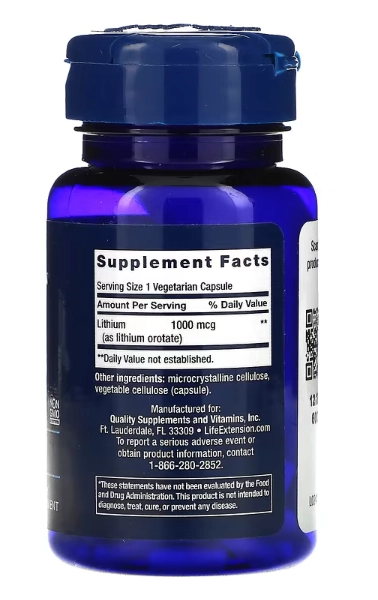 Lithium, 1.000mcg, 100 Cápsulas, Life Extension
