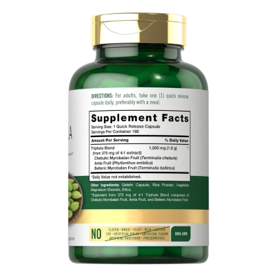 Triphala 1500mg, Saúde Digestiva e Bem-Estar Intestinal, 180 Cápsulas, Carlyle