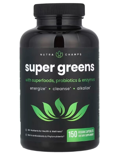 Superverdes com Superalimentos, Probióticos e Enzimas, 150 Cápsulas, NutraChamps