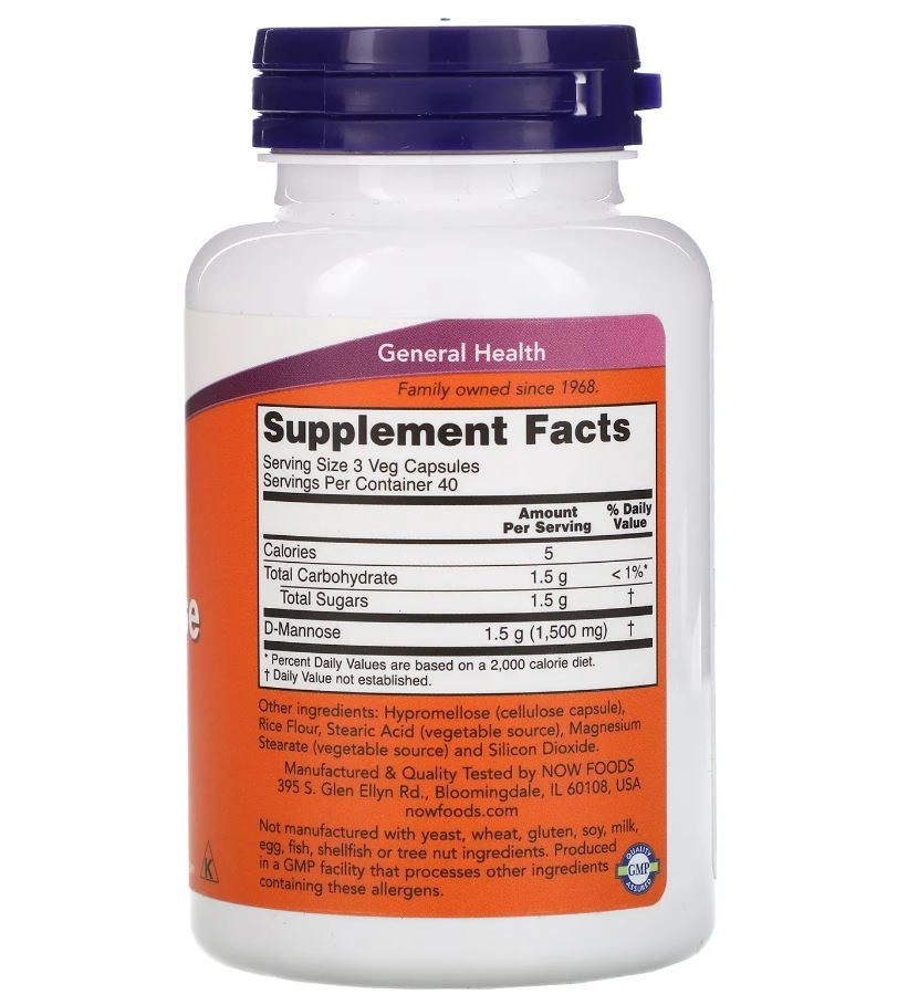 D-Mannose, 500 mg, 120 Cápsulas, Now