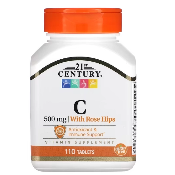 Vitamina C 500mg com Rosa Mosqueta, 110 Comprimidos, 21st Century