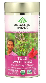 Chá, Tulsi Sweet Rose, Sem Cafeína, 100g, Organic India