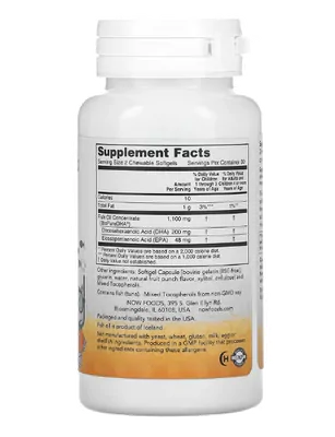 DHA Kids, Sabor frutas, 60 cápsulas mastigáveis, Now