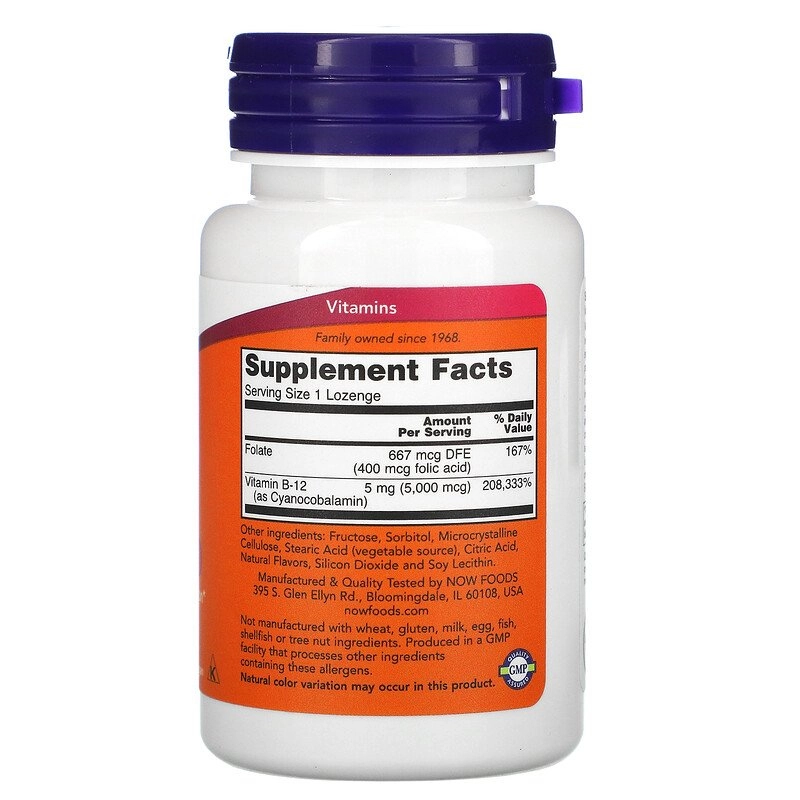 Vitamina B-12, 5.000 mcg, 60 Pastilhas