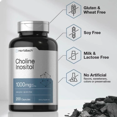 Colina + Inositol, 1000mg, Saúde Cognitiva e Metabolismo, 200 Cápsulas, Horbaach
