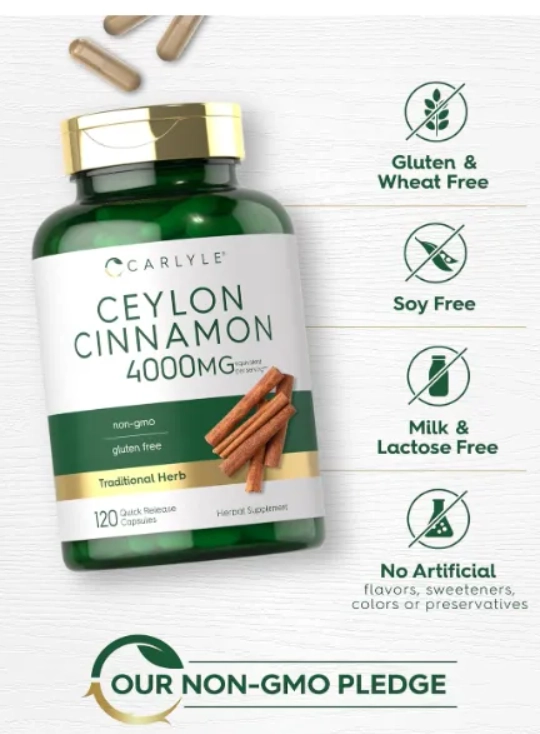 Ceylon Cinnamon, Canela do Ceilão 4000mg, 120 Cápsulas, Carlyle
