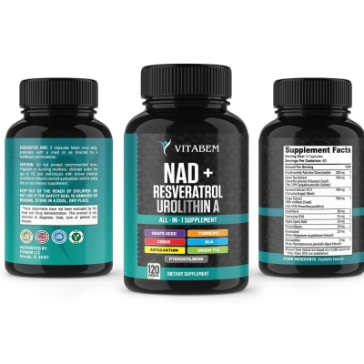 NAD+, Astaxantina, Resveratrol e CoQ10, 300mg, 120 Cápsulas, VitaBem