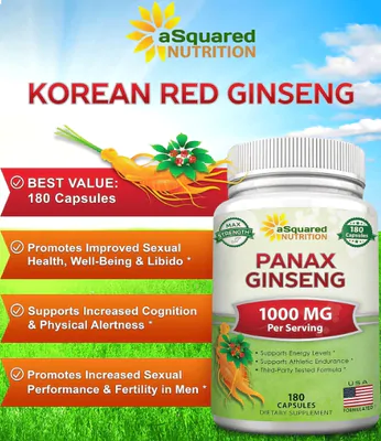 Red Korean Panax Ginseng 1000mg, 180 Cápsulas, aSquared Nutrition