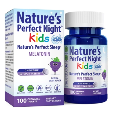 Melatonina 1mg Kids, 100 Comprimidos Mastigáveis Sabor Uva, Nature's Perfect Night