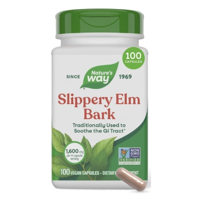 Slippery Elm 1600mg, Conforto Digestivo e Bem-Estar Intestinal, 100 Cápsulas, Nature’s Way