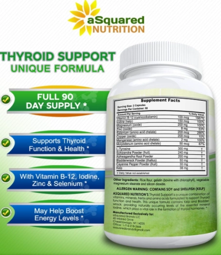 Thyroid Support, Suporte da Tireoide Com Vitaminas com B12, Ashwagandha e Bladderwrack , 180 Cápsulas, aSquared Nutritio