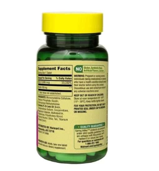 Biotina 10.000mcg, Com Queratina Extra Strength Plus, 60 Comprimidos, Spring Valley