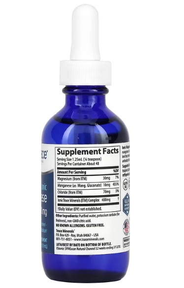 Manganês iônico, 10mg, 59ml, Trace Minerals