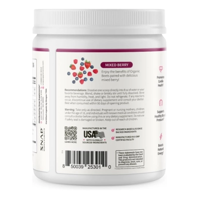 Beet Root Powder Orgânico, Energia e Performance, 250gr, Snap Supplements