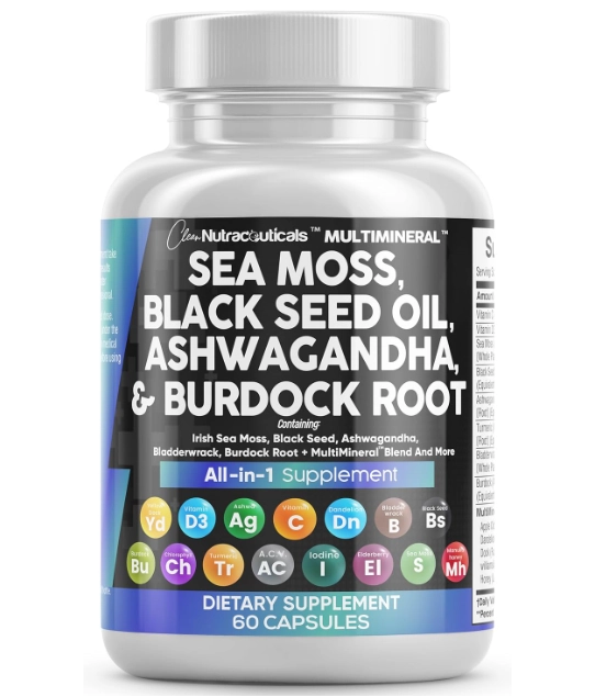 See Moss 3000mg, Com Black SeedOil, Ashwagandha e Bladderwrack, 60 Capsulas, Clean Nutraceuticals