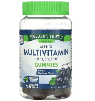Multivitamínico Masculino, + B-12, D3, Zinco, 70 Gomas de Mirtilo, Nature's Truth