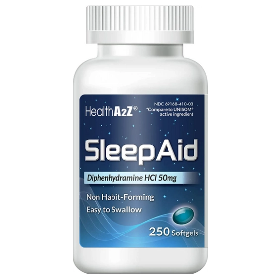 Sleep Aid, Difenidramina HCl 50mg, 250 Softgels, HealthA2Z