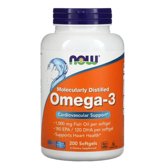 Ômega-3, 1,000mg, 180 EPA/120 DHA, 200 Cápsulas, Now