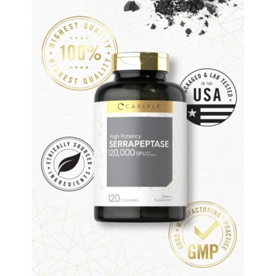 Serrapeptase 120000 SPU, 120 Cápsulas, Carlyle 