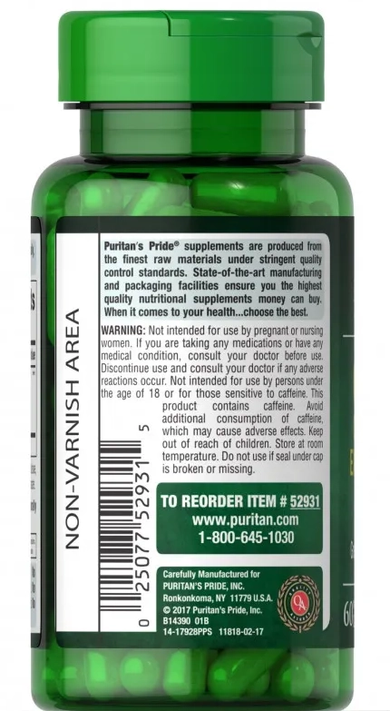 Green Coffee (Grãos de Café Verde), 800mg, 60 Cápsulas, Puritan's Pride