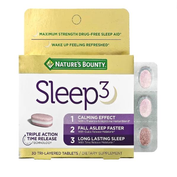 Melatonina Sleep3 (Três Camadas), 10mg, 30 Comprimidos, Nature's Bounty
