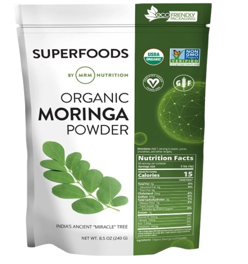 Moringa em Pó, Para Saúde digestiva e Rico em fibra, 240g, MRM Nutrition