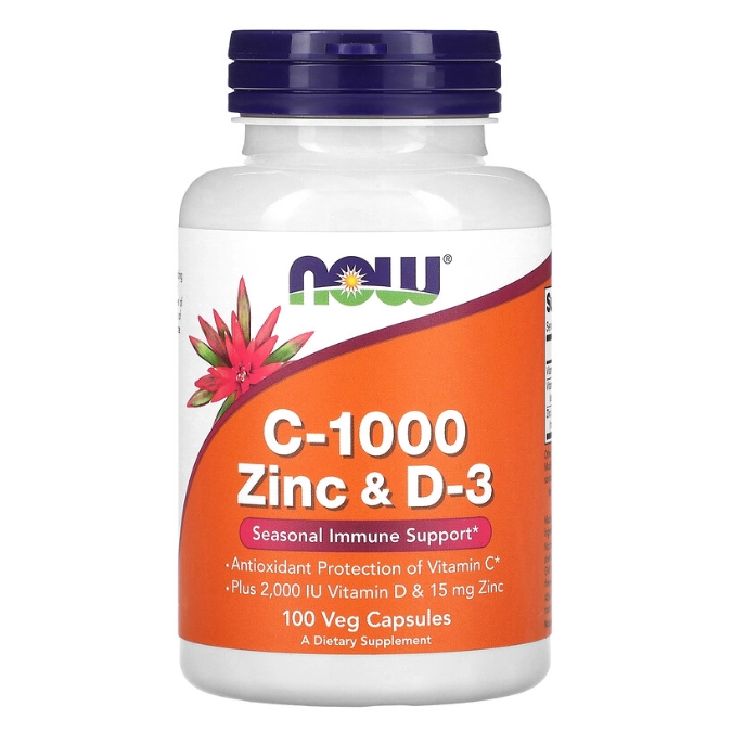 Vitamina C, 1000mg, com Zinco e D-3, 100 Cápsulas, Now