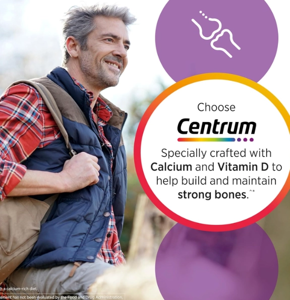 Centrum Men 50+ Multivitamínico Prateado, Com vitamina D3,B e Zinco, 200 Comprimidos