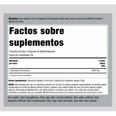 L-Glutamina 2000mg, 240 Cápsulas, PipingRock