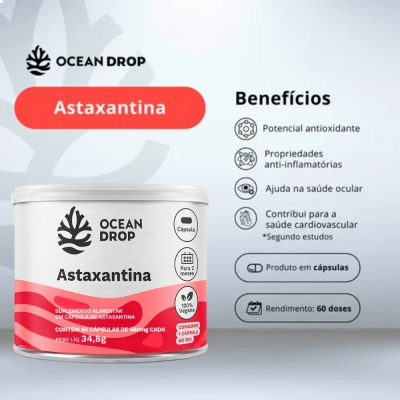 Astaxantina Microalga Antioxidante, 60 Cápsulas, Ocean Drop